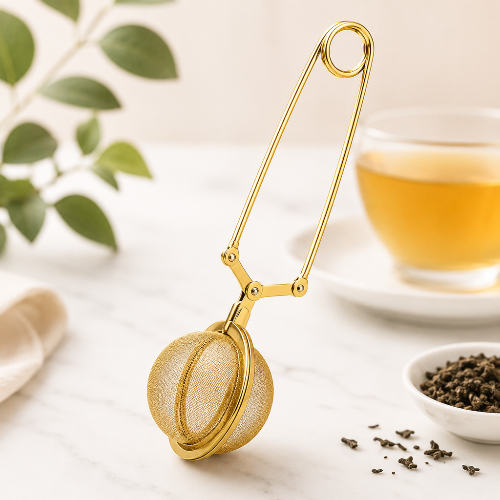 Gold loose leaf tea strainer